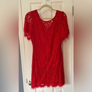 Lulus Pearson Red Lace short sleeve dress- Size Medium.
